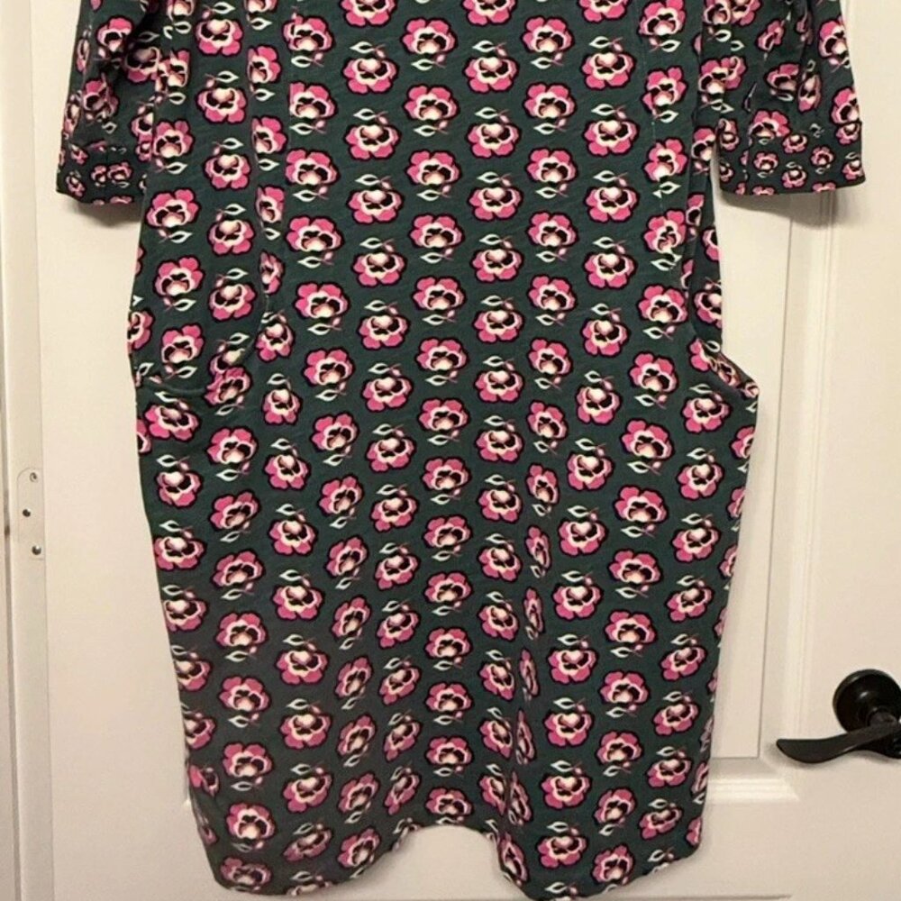 Boden Floral Midi Dress Green Pink Cotton Knit Long Sleeve 18L Pockets - Picture 2 of 6